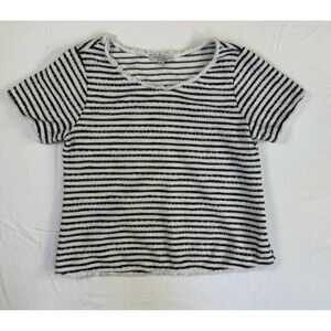 Green Envelope Women's Black And White Stripe Textured Fringe Top‎ Sz Med Boho